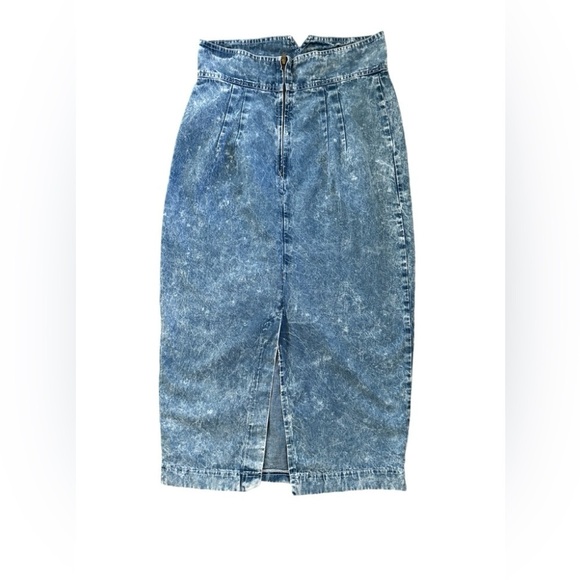 VTG 80’s Pam Sloane Acid Wash MIDI Pencil Skirt Sz 13/14 Front Yoke 100% Cotton - Picture 3 of 8